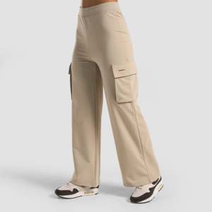 Pantalones Cargo Casuales para Mujer, Color Beige, Cintura Alta con Cierre Elástico, Transpirables, con Técnica de Lavado Colorido y Efecto Arrugado - Product Image 3