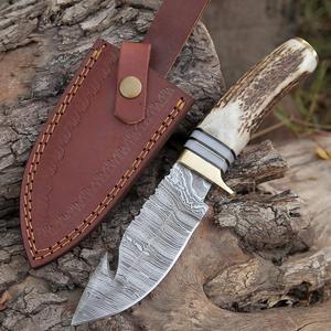 Nuevo Cuchillo de Caza Damasco Hecho a Mano con Mango de Asta de Ciervo y Funda de Cuero Estilo Vaquero - Product Image 2