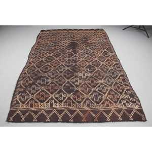 พรมขนาด 5.7x8.9 ฟุต, พรมตุรกีโบราณขนาดใหญ่, พรมขนสัตว์คิลิมสีน้ำตาล - Product Image 1