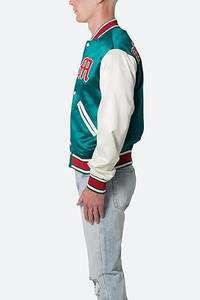 Wholesale <b>Men's</b> Satin Bomber <b>Jacket</b> Canvas Long Sleeves Ribbed Stand Front Varsity Satin <b>Jacket</b> For <b>Men</b> <b>Zip</b> Closure Contrast - Product Image 3