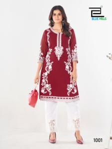 Benzersiz koleksiyonu ağır Georgette nakış iş düz Kurti pantolon ile kadınlar için günlük yaşam kullanımı en iyi fiyata mevcut - Product Image 5