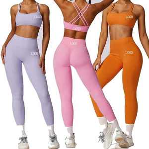 custom women yoga <b>set</b> oem two piece activewear <b>leggings</b> <b>and</b> crop <b>top</b> <b>seamless</b> breathable workout wear for gym or home training - Product Image 1