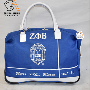 Bolsa de Viaje con Ruedas de la Hermandad Zeta Phi Beta (ZPB), Blanca con Letras Bordadas en Azul y Blanco, 1920, Bolso de Mano de Felpa, Regalo de Hermandad Griega - Product Image 1