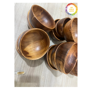 Bol en bois de teck fait à la main du Vietnam Matériau durable écologique pour le service des aliments et la décoration de table - Product Image 1