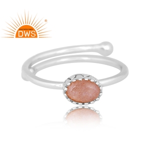 Meilleure vente argent Sterling fin naturel pêche pierre de lune pierre précieuse bague réglable bijoux pour femmes cadeau pour elle - Product Image 2