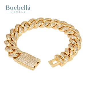 Venta caliente 15mm 18K Chapado en oro 925 Plata de ley VVS Moissanite Diamond Iced Miami Cuban Link Bracelet - Product Image 1