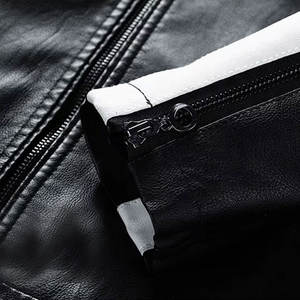 Veste décontractée pour hommes en cuir PU Style vintage col montant mince fermeture à glissière personnalisé en détresse pour les motards d'hiver Logo avant - Product Image 3