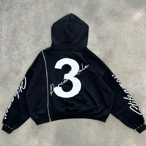 เสื้อมีฮู้ดโครเมี่ยมหัวใจสำหรับเด็กผู้ชายรุ่นจำกัดเสื้อผ้าคอตตอนแขนปักลายดอกไม้กราฟฟิตี้ - Product Image 2