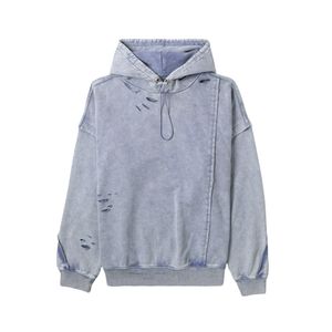 เสื้อฮู้ดซิปผู้ชายสไตล์วินเทจ ลวดลายย้อมสีแบบ Distressed Acid Wash ผ้าฝ้าย 100% น้ำหนักเบา ทรงโอเวอร์ไซส์ สตรีทแวร์ ตกแต่งด้วยคริสตัล เหมาะสำหรับฤดูใบไม้ร่วง - Product Image 5