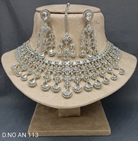 Set Kalung Twini CZ Berlapis Rhodium Gaya Klasik dengan Zirkon Bahan Utama Kuningan Wanita SKU an 113 AR/C-7
