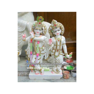 Statue en marbre de Radha Krishna bénédiction main Position debout finition claire poli Radha Krishan idole - Product Image 1