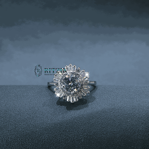 Anillo de compromiso pesado estilo floral diamante corte baguette redondo y cónico para mujer - Product Image 3