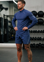 Shorts de sport Oxford bleus unis pour hommes, personnalisés OEM, respirants, écologiques, séchage rapide, coupe ajustée, pour l'extérieur