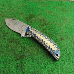 Cuchillo de hoja fija de acero damasco DIY personalizable, cuchillo de caza para acampar con mango de madera Pakka, alfileres de latón, cubierta de cuero - Product Image 6