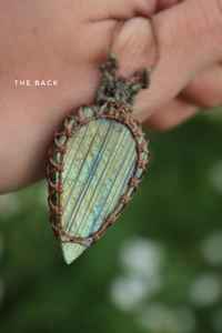 Fait à la main en argent Sterling bohème Hippie Micro macramé collier lunette réglage vert larme Labradorite pendentif fiançailles - Product Image 3