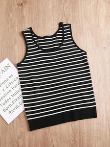 เสื้อแขนกุดลำลองลายทางทรงหลวมของผู้หญิงเสื้อกล้ามคอกลมและเปิดไหล่สำหรับกลางแจ้งฤดูร้อน - Product Image 2