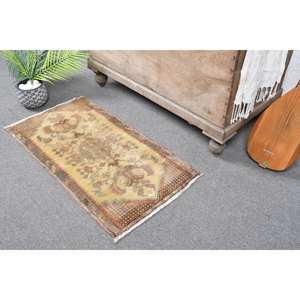 Alfombra turca Vintage de 1,6x3 pies, beige, marrón, lana hecha a mano, área grande con patrón de retazos para habitación de adolescente, pasillo, respaldo de látex - Product Image 2