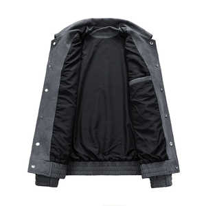 Vestes en daim de style universitaire noires d'extérieur, logo personnalisé, unisexe, noir et violet, printemps automne, vintage, veste de baseball tendance pour hommes - Product Image 5