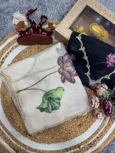 Alta calidad negro elegante diseñador suave Organza Saree estampado Floral cuentas Katdana trabajo hecho a mano tradicional para ropa de fiesta de boda - Product Image 5