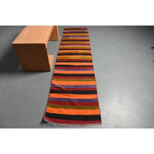 Alfombra Turca de 2.2x9.2 pies, Alfombra de Lana Vintage con Estampado Animal Naranja - Product Image 1