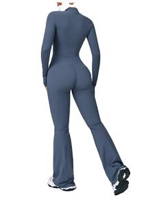 Wholesale Women <b>One</b> Piece Yoga Jumpsuit <b>Top</b> Zip Long Sleeve Fitness Bodysuit Quick Dry Solid High Quality Gym Wear - Product Image 3