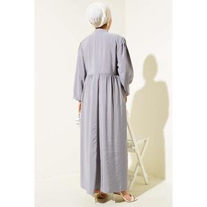 Vestido gris modesto con cordones de media cuerda - Product Image 4