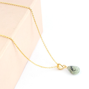 ผู้หญิงแฟชั่นลูกแพร์รูปร่างธรรมชาติ Rutile ชุบทองสายโซ่สร้อยคอราคาขายส่งมือขัดพลอยสร้อยคอของขวัญ - Product Image 1