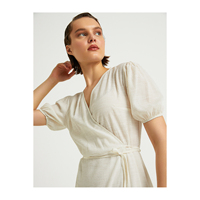 Robe midi décontractée à double boutonnage, à lacets, sans doublure, avec manches ballon et col en V, coupe moderne, sans poche