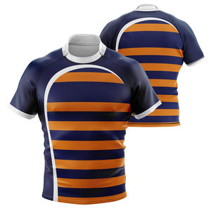 Camiseta de Rugby Personalizada, Transpirable, de Secado Rápido, Sublimada, de Poliéster/Algodón, Uniforme Masculino con Diseño Colorido - Product Image 1