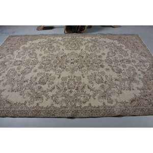 Alfombra Vintage, Alfombra Turca de 6.3x9.7 pies, Alfombra de Lana Marrón Sólida - Product Image 3