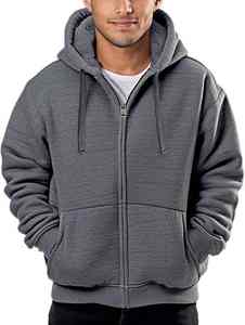 Men's Zipper-Up <b>Sherpa</b>-<b>Lined</b> Fleece <b>Hoodie</b> 100% Cotton Thermal Long Sleeve Outdoor Tactical Warm Fuzzy Coats Hooded Outwear - Product Image 5