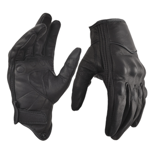 Black Motorbike Full Finger Genuine Goatskin Leather Dirt Bike Glove Motorcycle Auto Racing Wear Genuine Leather Gloves For Men - Product Image 1