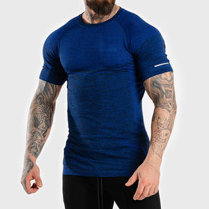 Vêtements de sport confortables et sans coutures pour hommes, t-shirt nouveau style de vêtements de fitness en polyester/coton tissé vente en gros - Product Image 5