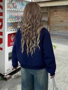 Veste universitaire décontractée d'hiver pour femmes, style sportif, broderie de lettres, logo New York, col montant teinté, devant ample - Product Image 6