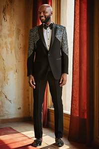 Blazer ajustado personalizado para hombre bordado a medida transpirable de talla grande trajes de novio de boda de un solo pecho - Product Image 4