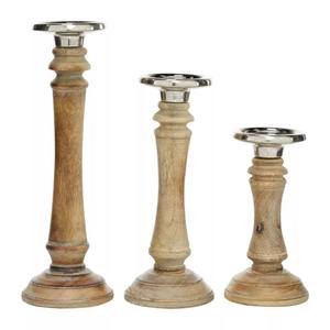 2025 Venta caliente juego de madera de mango de 3 soportes de velas para decoración del hogar nuevo diseño hecho a mano Vintage rústico marrón portavelas - Product Image 1