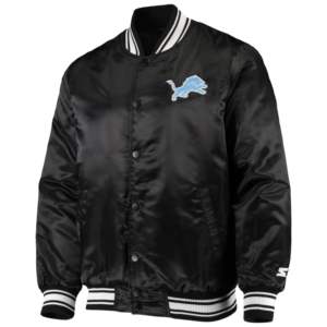 Veste de baseball universitaire en velours côtelé noir Detroit Lions Blackout pour homme, modèle Starter, personnalisable avec lettres d'équipe, entièrement boutonnée - Product Image 4