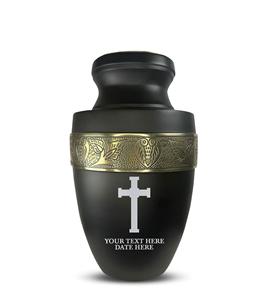 Personalized Human Cremation Urn for Adult Ashes Men Women Aluminum Urn with Name Date Design Black with Silver Rim Custom Size - Product Image 1