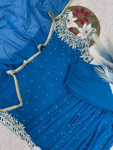 Vente en gros Orange Sequins Kurti Sharara Set Chanderi Banarasi Dupatta pour la fête de mariage Porter réception de fête et commandes personnalisées - Product Image 6