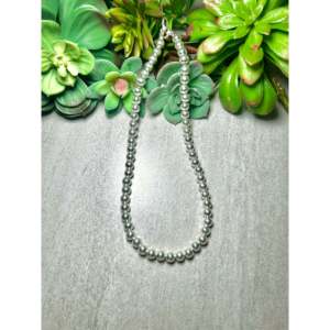 Collier en argent sterling 8 mm fait main par les Navajo, perles en forme de boule, tendance, classique, religieux, avec grenat, améthyste, diamant, opale, perle - Product Image 1