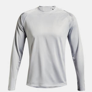 100% poliéster hombres Slim Fit sólido cuello redondo poliéster gris camiseta - Product Image 1