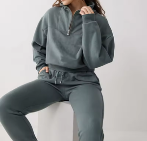 Survêtement en coton à col rond vêtements de sport survêtements hommes femmes noir 2 pièces survêtement unisexe survêtement logo personnalisé ensemble survêtement - Product Image 3