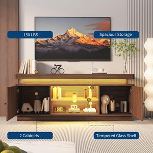Mobile TV in Legno di Noce con Luci LED, Top Flottante, Stile Mid-Century Moderno, Centro Intrattenimento, Console Multimediale, Arredamento per la Casa - Product Image 4