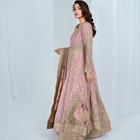 Robes de mariée pakistanaises et indiennes pour femmes, robes de réception et de walima, robes ouvertes à l'avant avec un dupatta en organza brodé de gros gouttes