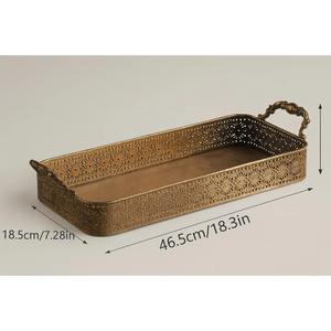 Bandeja Metálica Premium con Acabado Dorado y Diseño Calado, con Asas Laterales, Ideal para Mesa de Centro de Sala de Estar y Recepción de Invitados, Desde India - Product Image 4