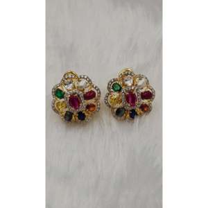 Navratna Pendant with <b>Ruby</b> Elegant Set Including Earrings - Product Image 2