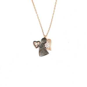 925 Sterling Silver Heart-Shaped Flying Angel Necklace with White Crystals 1.4cm Size Everyday Wear - Product Image 2
