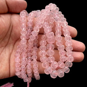 Cuentas de calabaza de melón de cuarzo rosa, hebra de piedras preciosas naturales lisas para collar, pulsera, fabricación de joyas, venta al por mayor, India, stock listo - Product Image 1