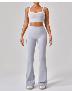 Ensemble de yoga sans couture côtelé de haute qualité pour femmes, 4 pièces, tenues d'entraînement assorties gratuites, respirant, séchage rapide, ensemble de fitness pour la salle de sport - Product Image 5