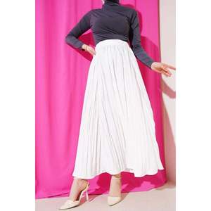 Jupe plissée à taille élastique Écru - Product Image 2